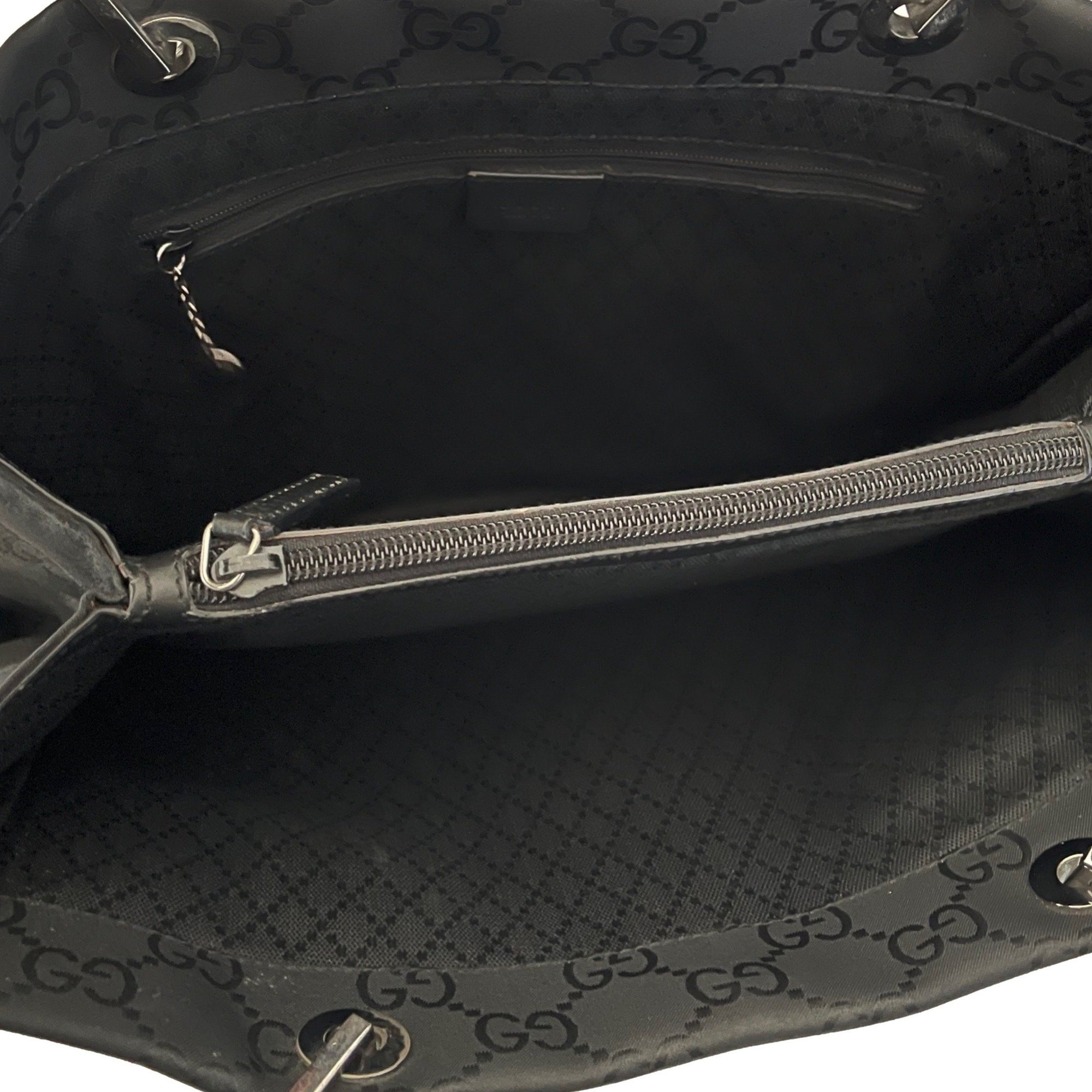 Gucci Black Monogram Bamboo Tote Bag - Handbags