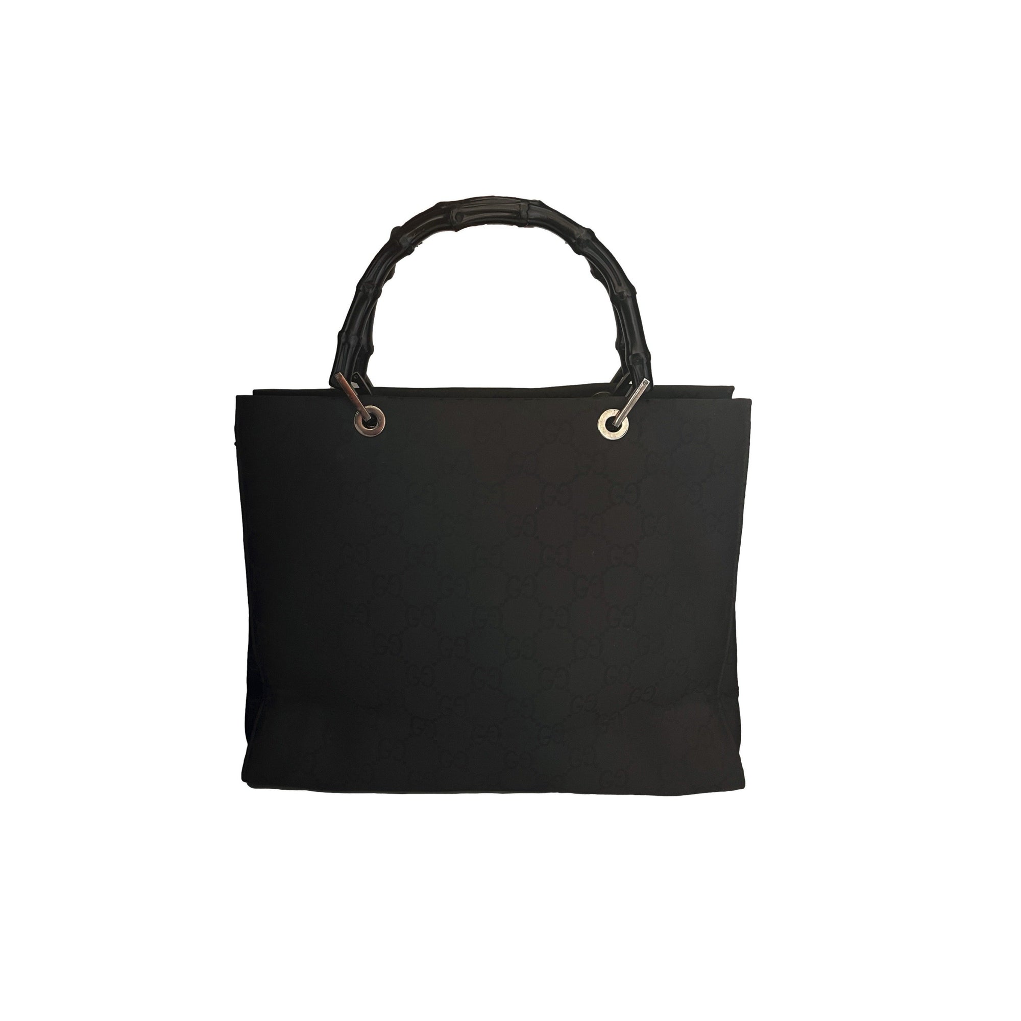 Gucci Black Monogram Bamboo Tote Bag - Handbags