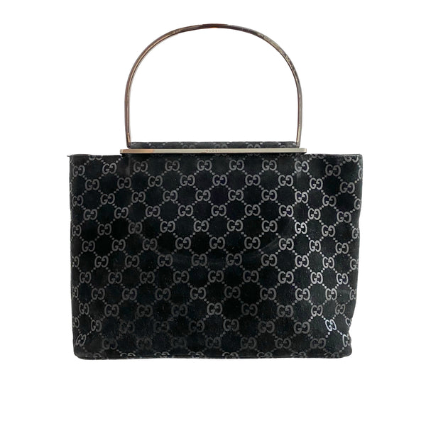 Gucci Black Monogram Suede Ring Handle Bag - Handbags