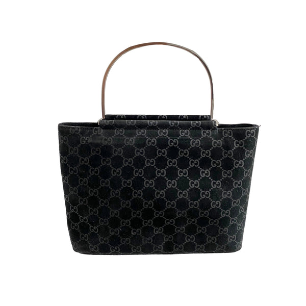 Gucci Black Monogram Suede Ring Handle Bag - Handbags