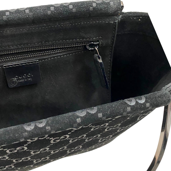 Gucci Black Monogram Suede Ring Handle Bag - Handbags