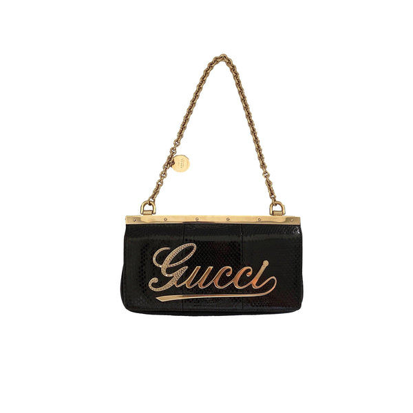 Gucci Black GG Suede Shoulder Bag Pochette in Very Good 