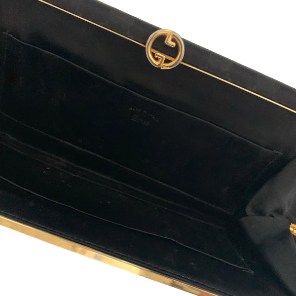 Gucci Black Satin Structured Clutch - Handbags