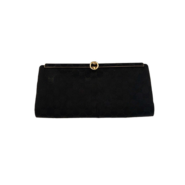 Gucci Black Satin Structured Clutch - Handbags