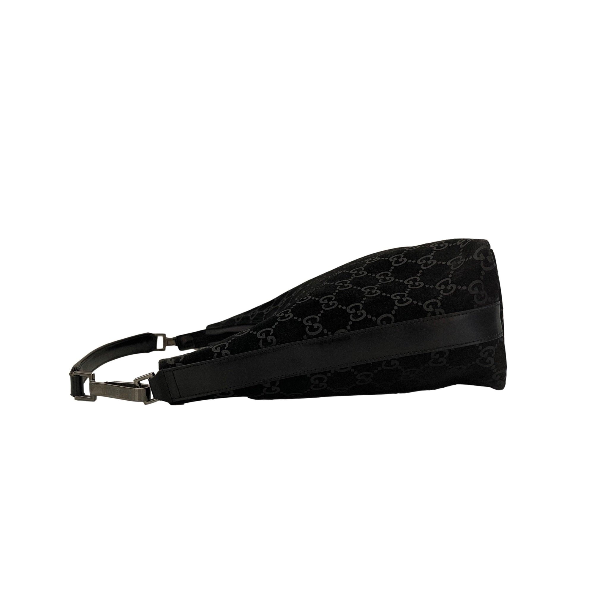 Gucci Black Suede Monogram Shoulder Bag - Handbags