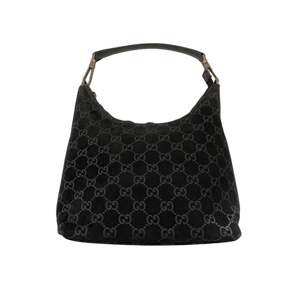 Gucci Black Suede Monogram Shoulder Bag - Handbags