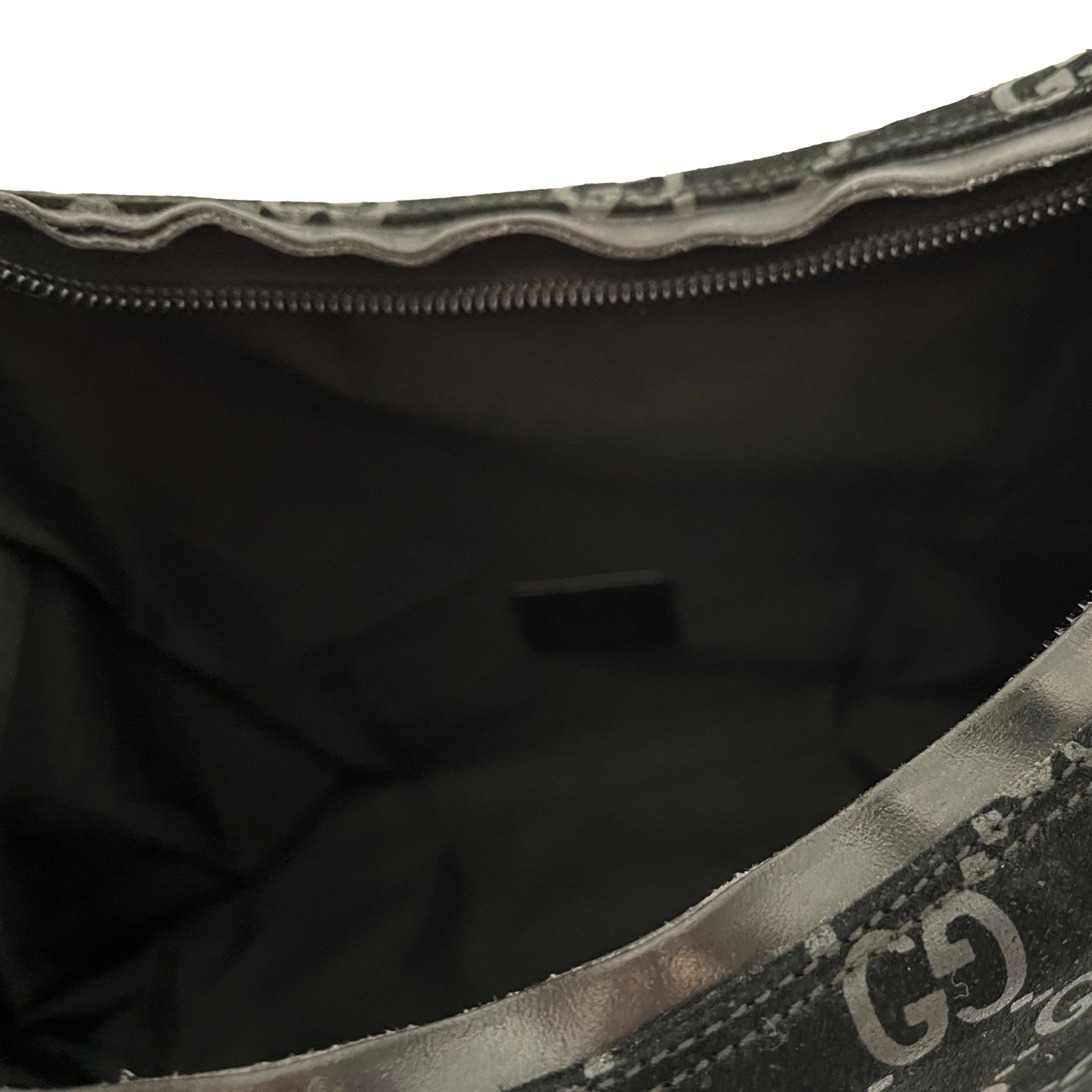 Gucci Black Monogram Suede Shoulder Bag with Gunmetal Strap. , Lot  #78055