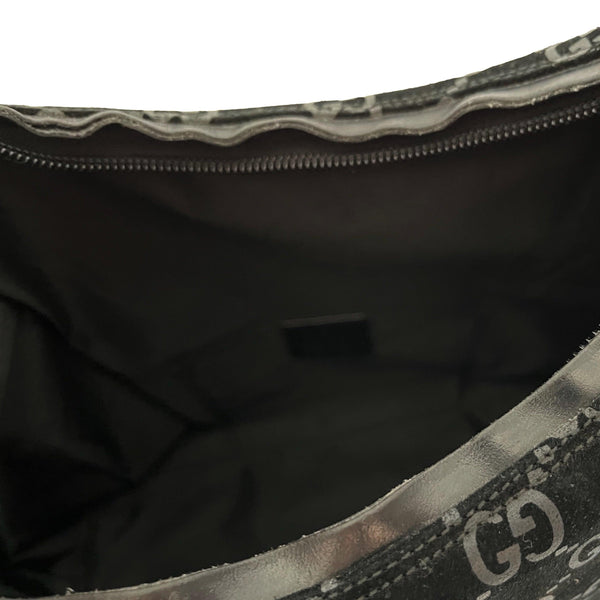 Gucci Black Suede Monogram Shoulder Bag - Handbags