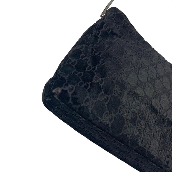 Gucci Black Velvet Logo Metal Handle Bag - Handbags