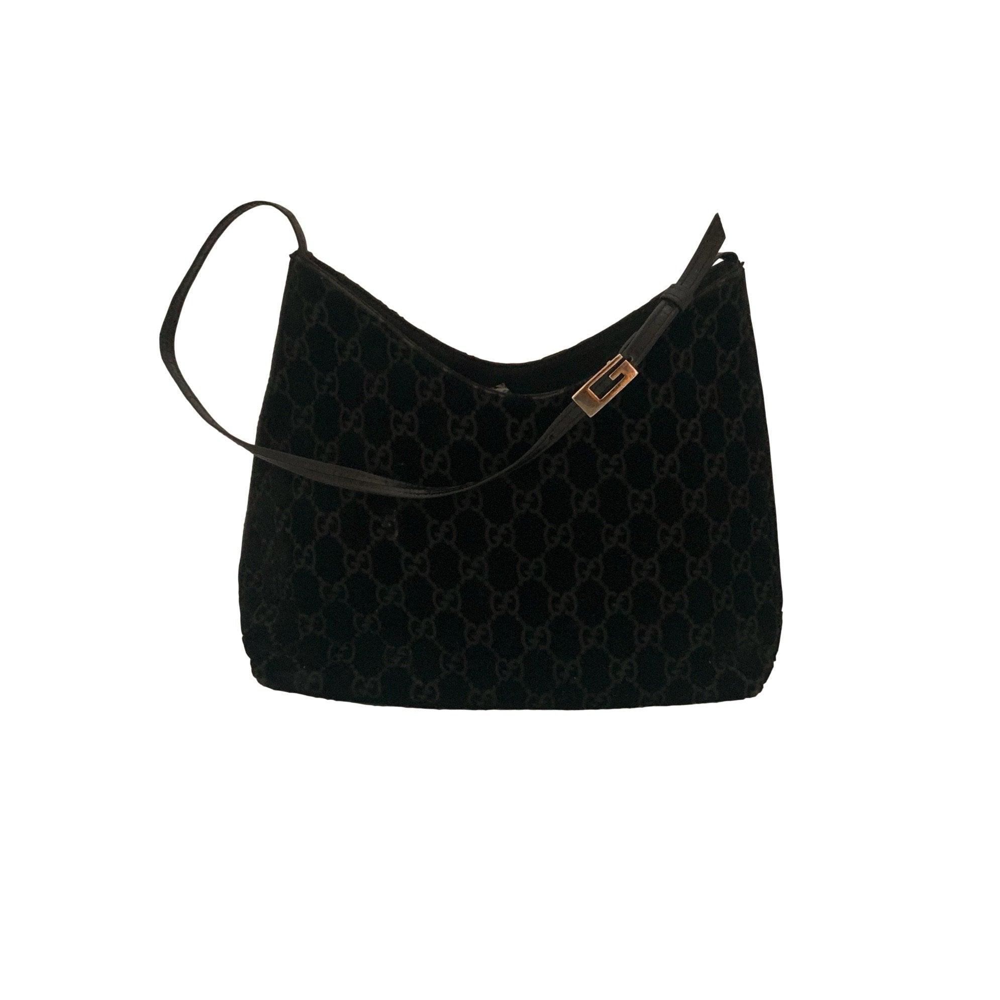 Gucci Black Velvet Logo Shoulder Bag - Handbags