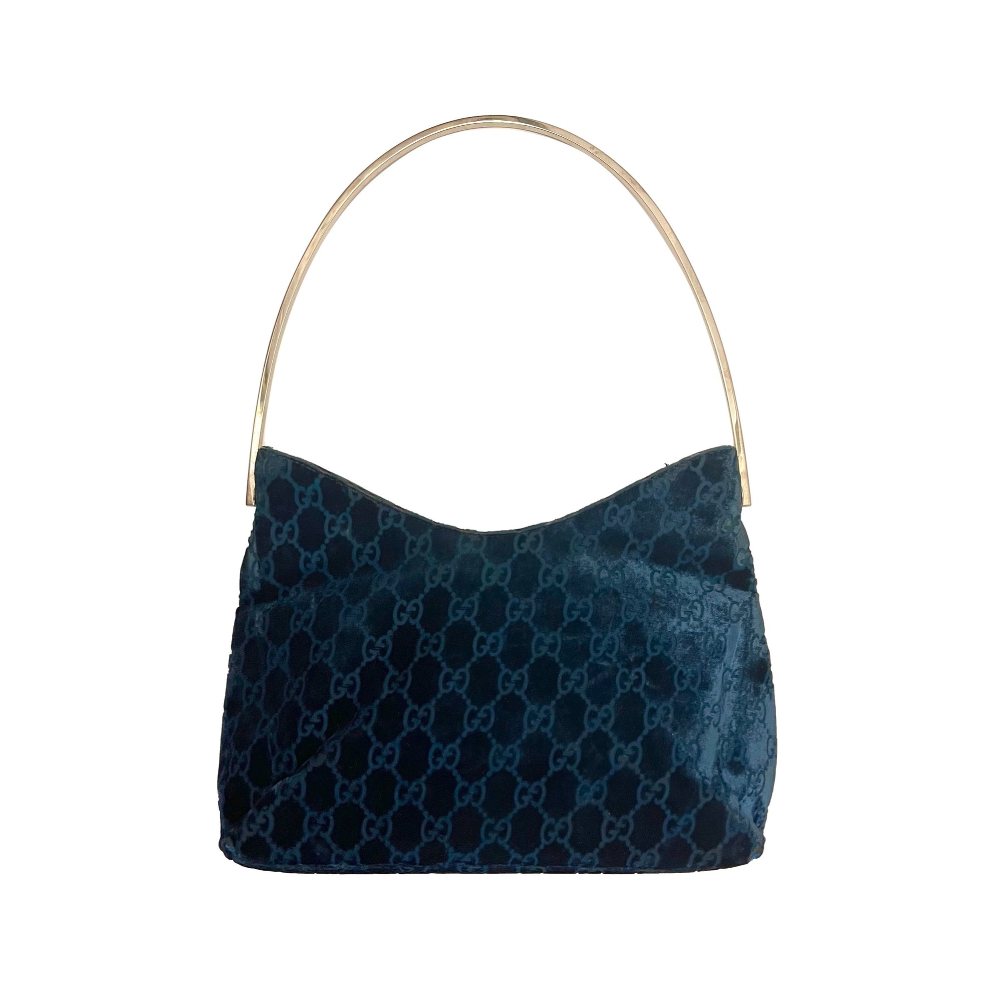 Gucci Blue Velvet Ring Handle Bag - Handbags