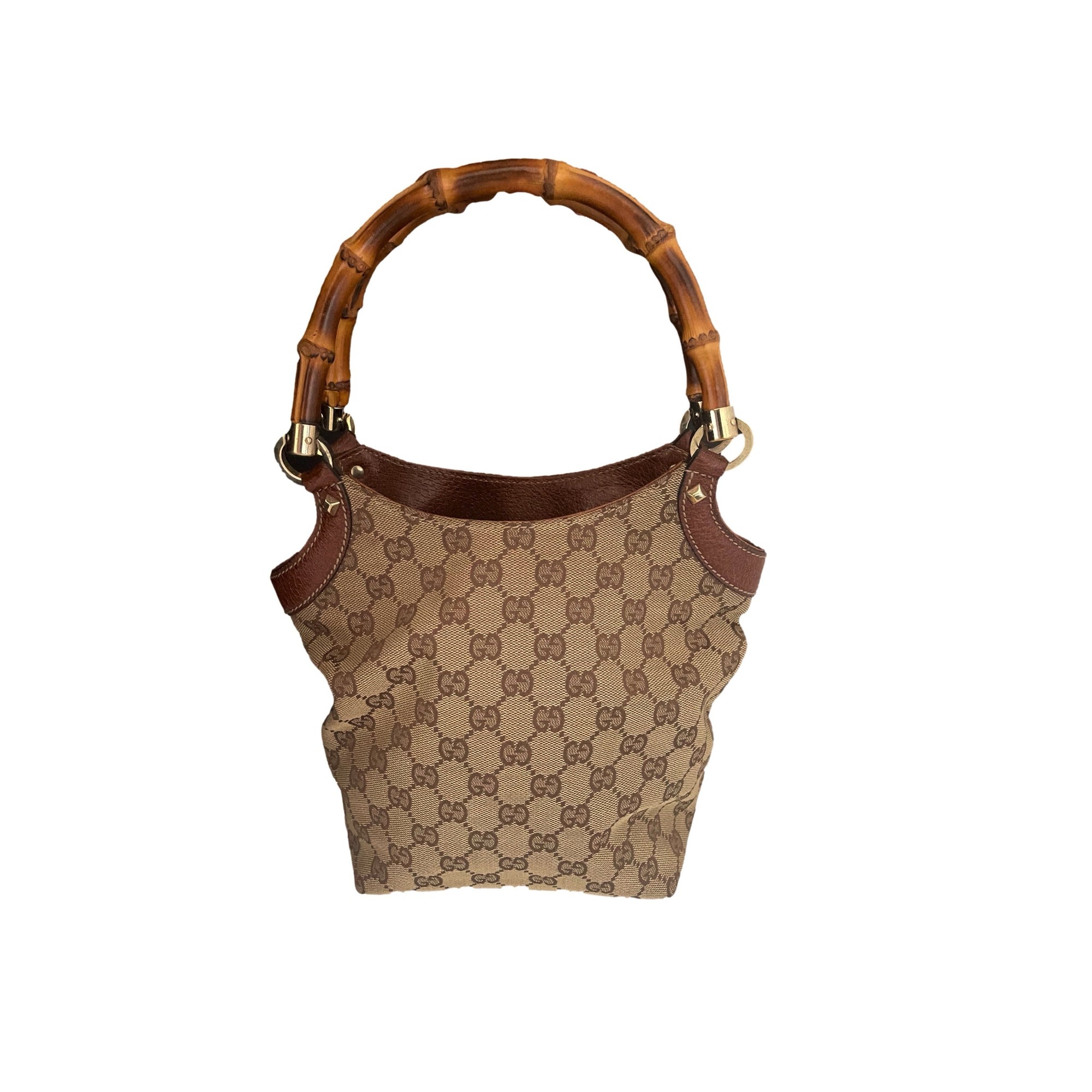 Gucci Brown Monogram Bamboo Shoulder Bag - Handbags