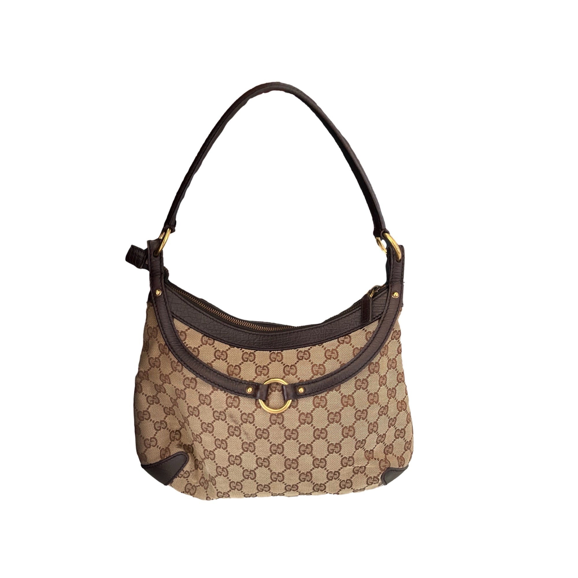 Gucci Brown Monogram Horsebit Shoulder Bag - Handbags