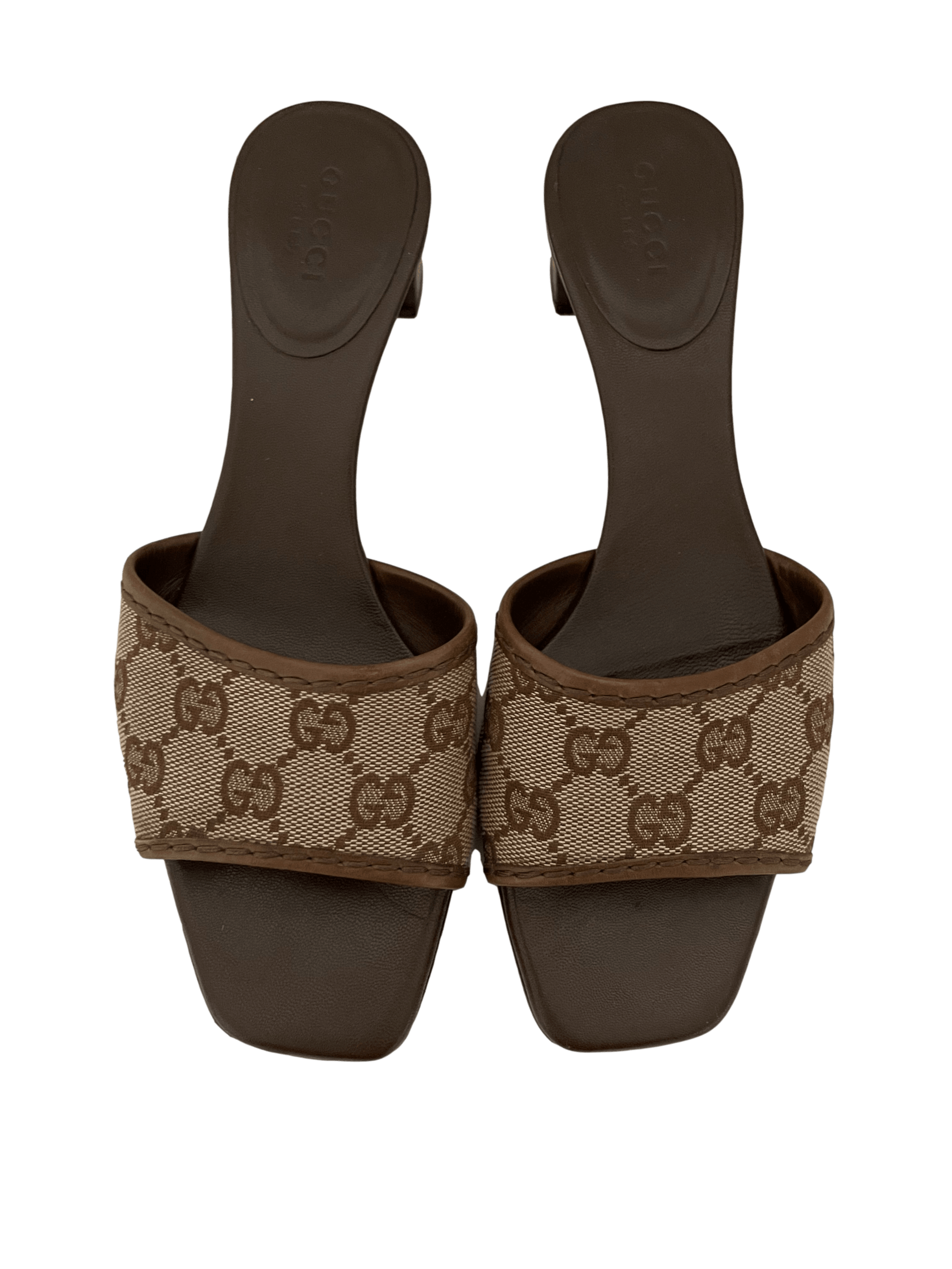 Gucci Brown Monogram Kitten Heels - Shoes