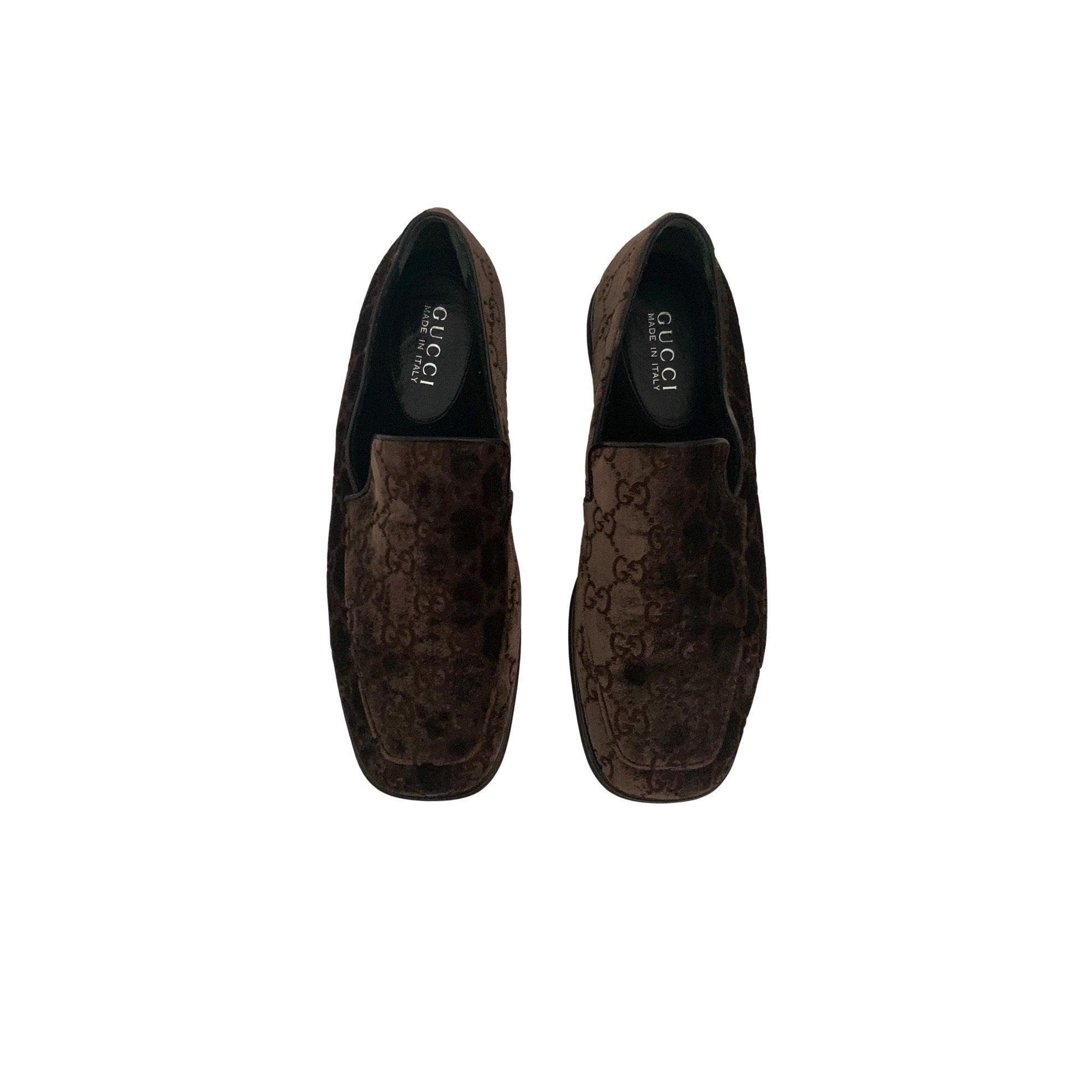 Gucci Brown Monogram Velvet Loafers - Shoes