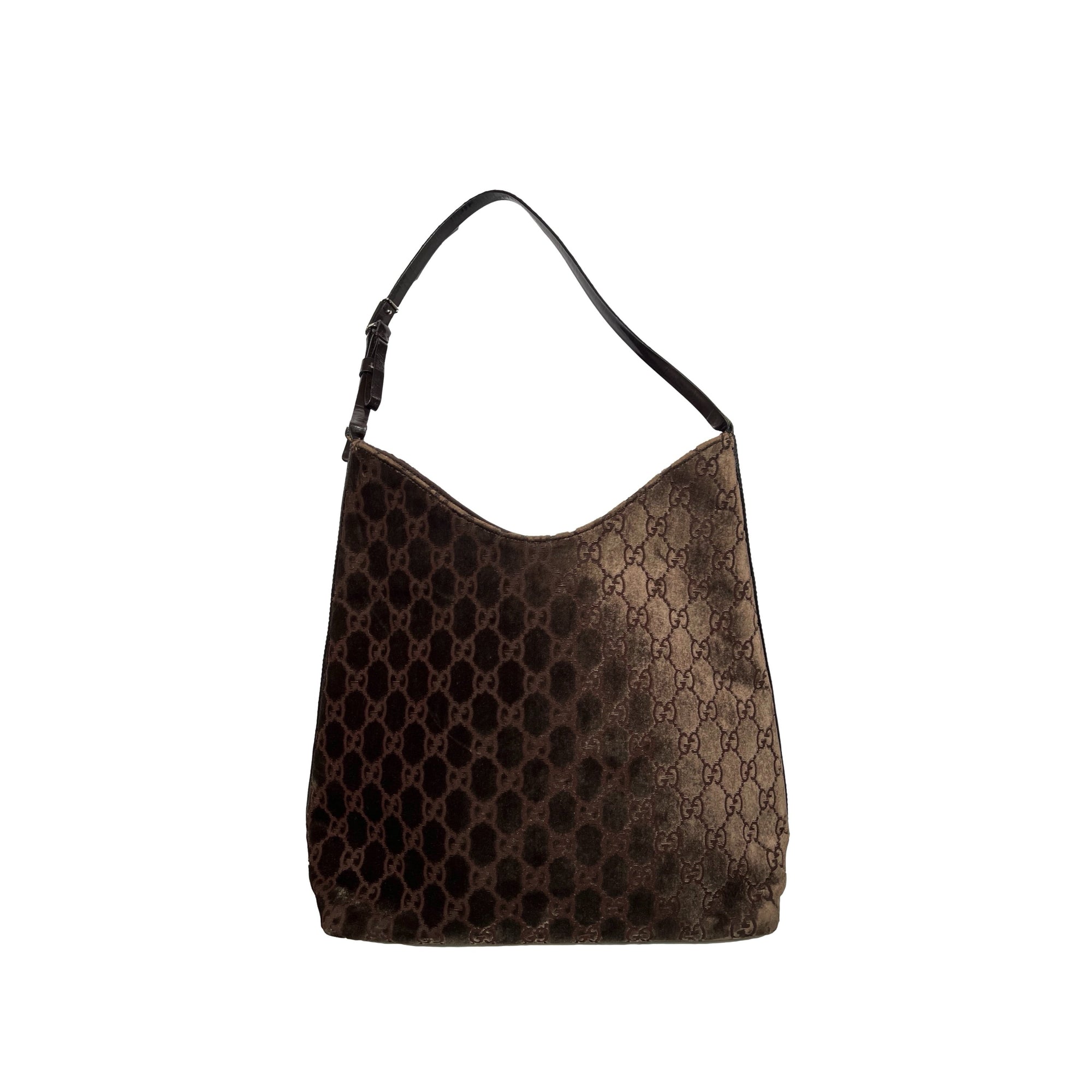 Gucci Brown Monogram Velvet Shoulder Bag - Handbags