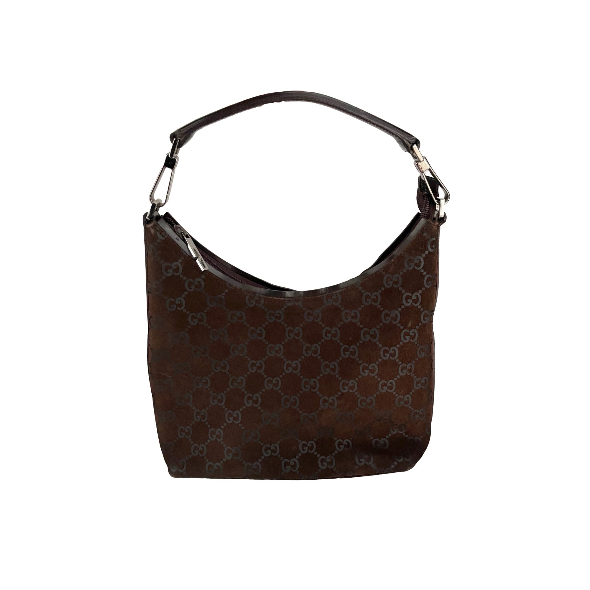 Gucci Brown Suede Monogram Shoulder Bag - Handbags