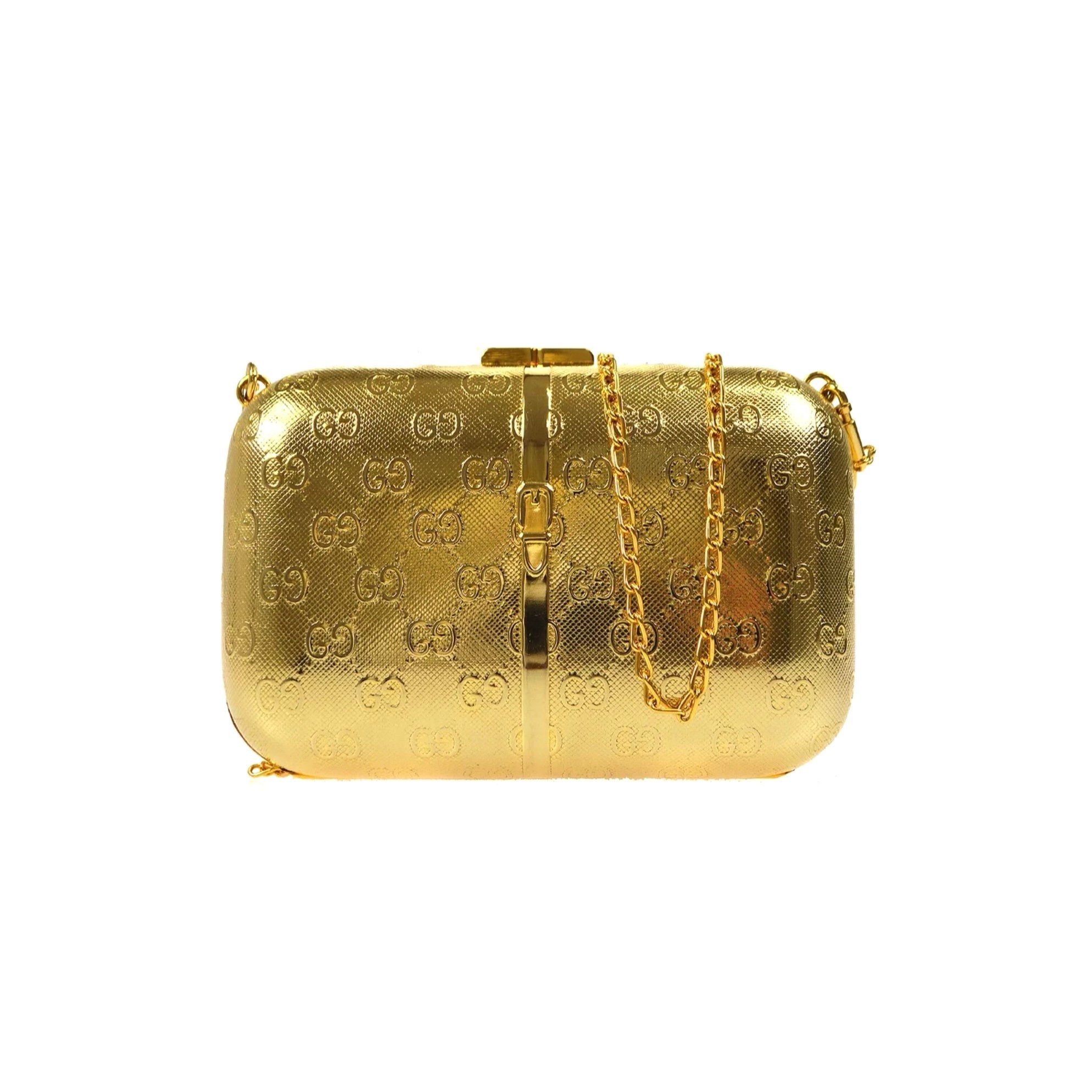 Gucci Gold Monogram Metal Chain Bag - Handbags