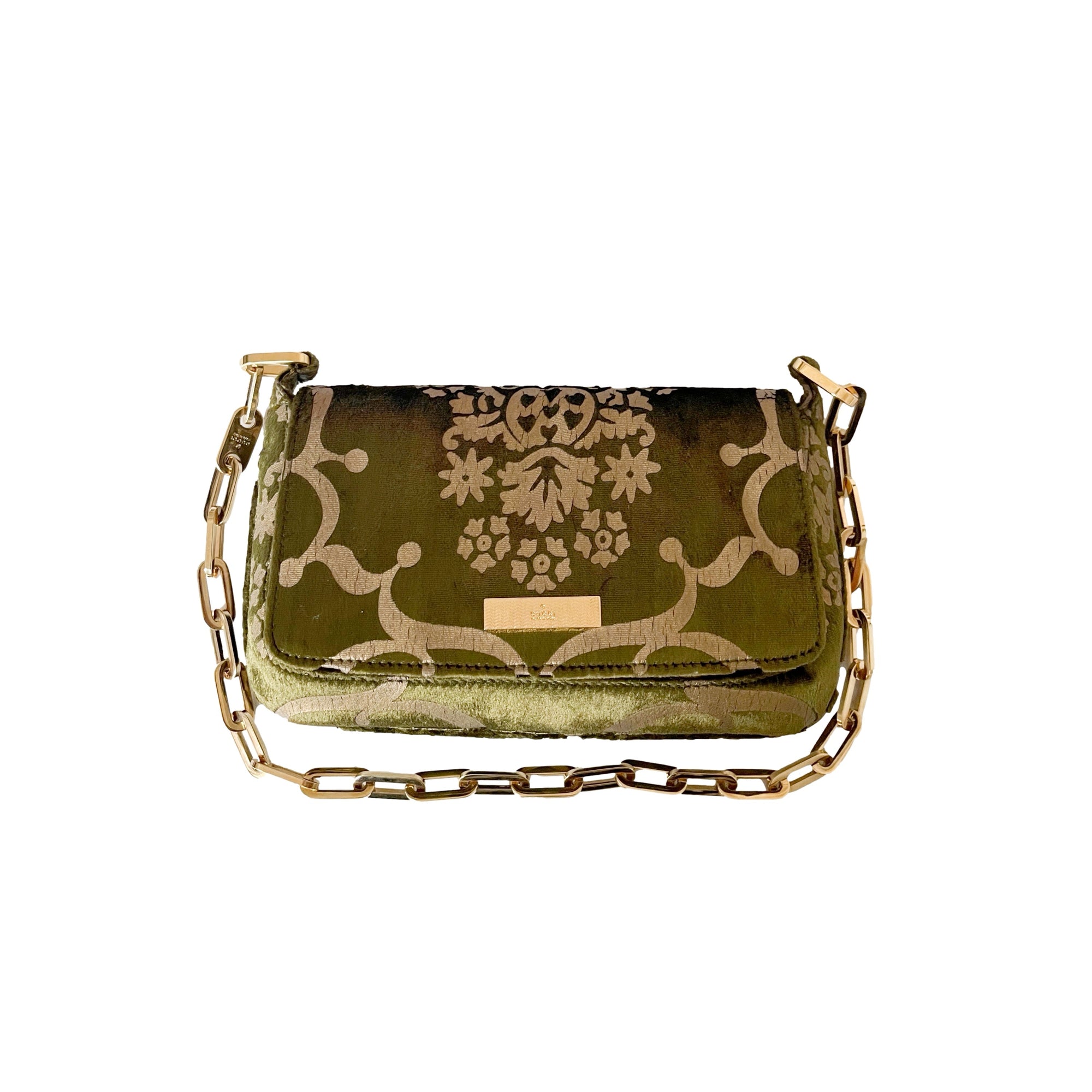 Gucci Olive Velvet Brocade Mini Shoulder Bag - Handbags