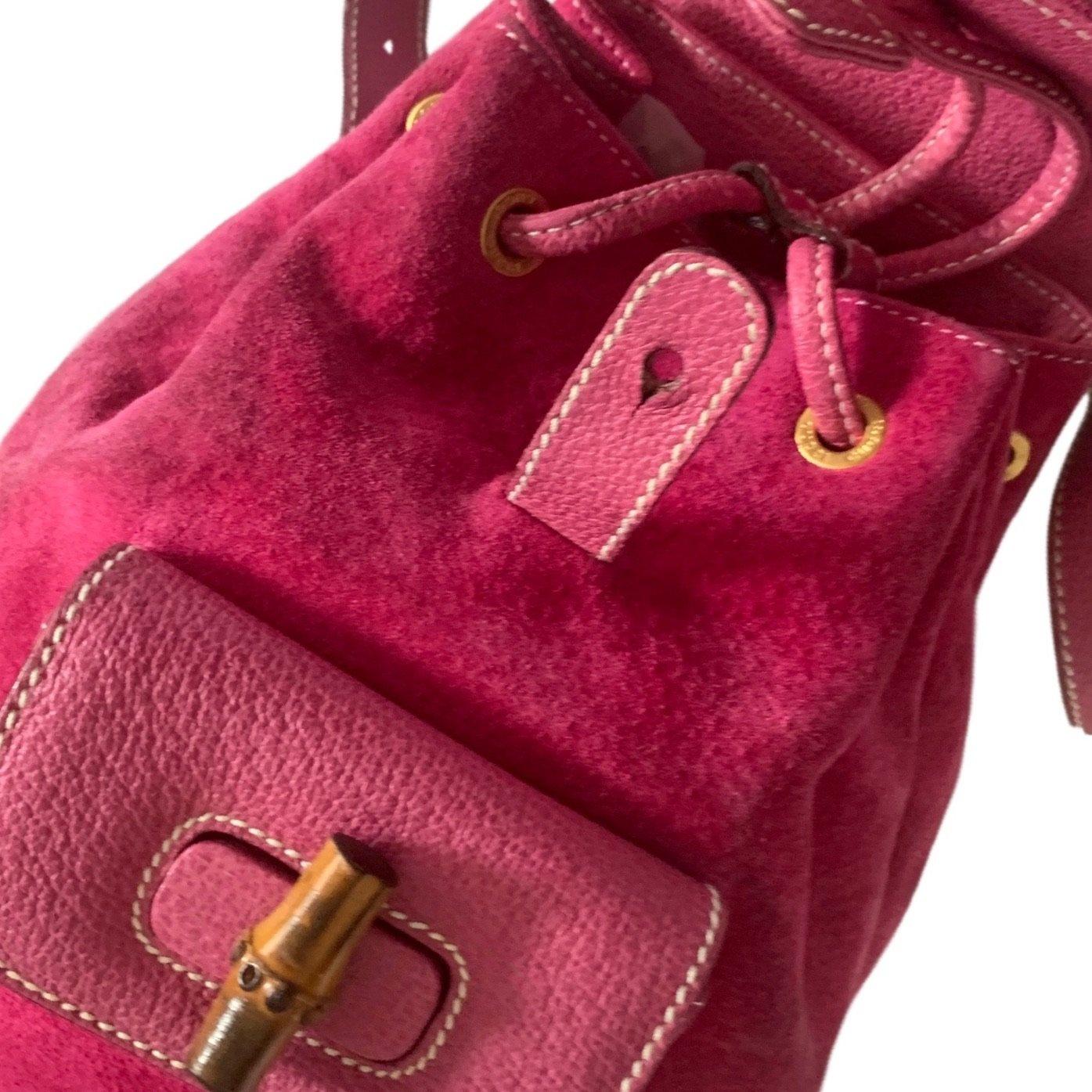 Gucci Pink Suede Bamboo Mini Backpack - Handbags