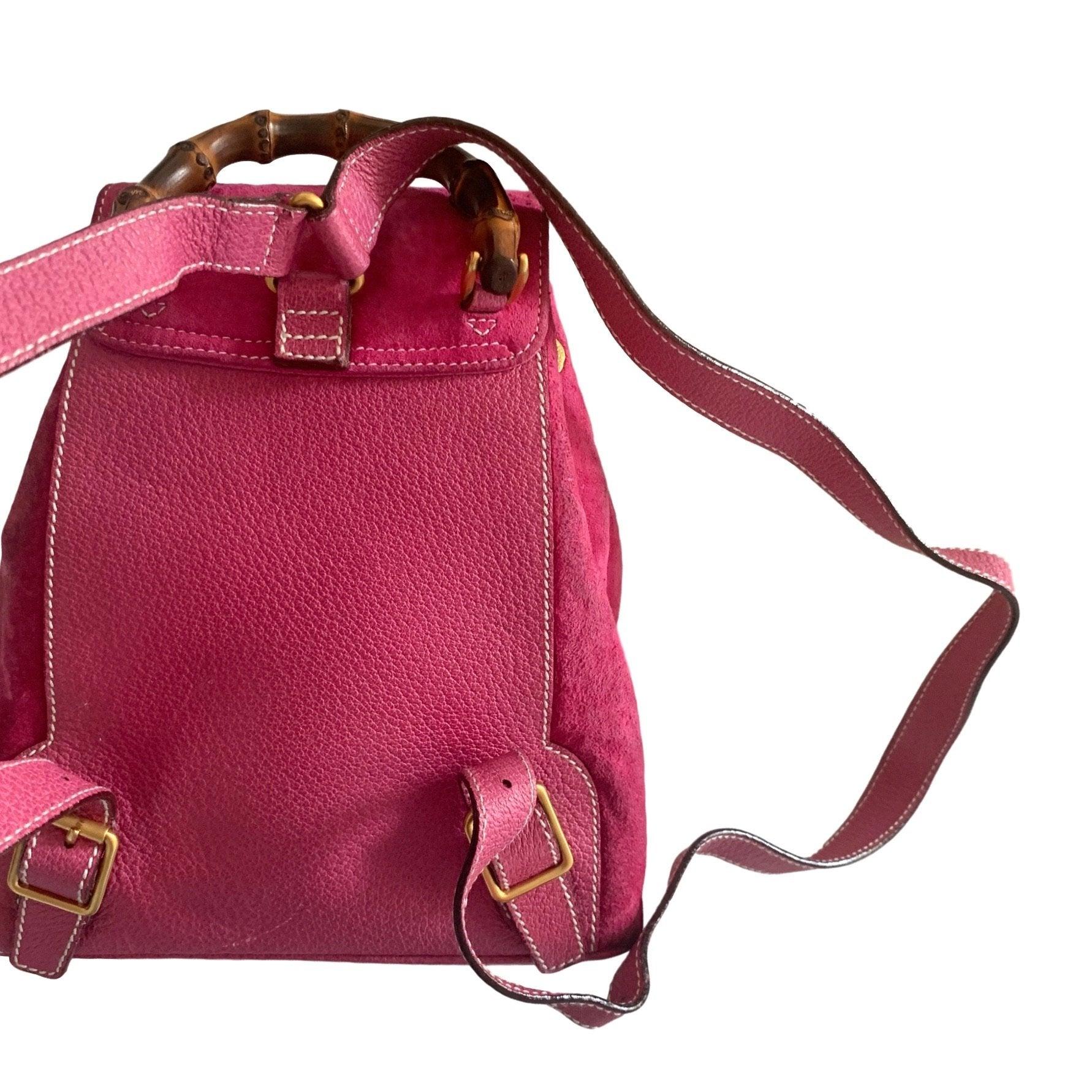 Gucci Pink Suede Bamboo Mini Backpack - Handbags