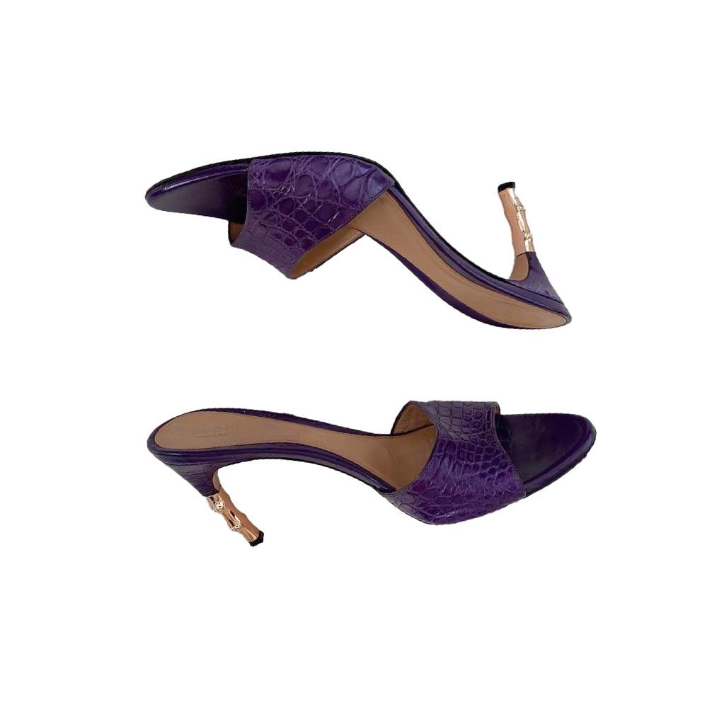 Gucci Purple Croc Embossed Bamboo Heels - Shoes
