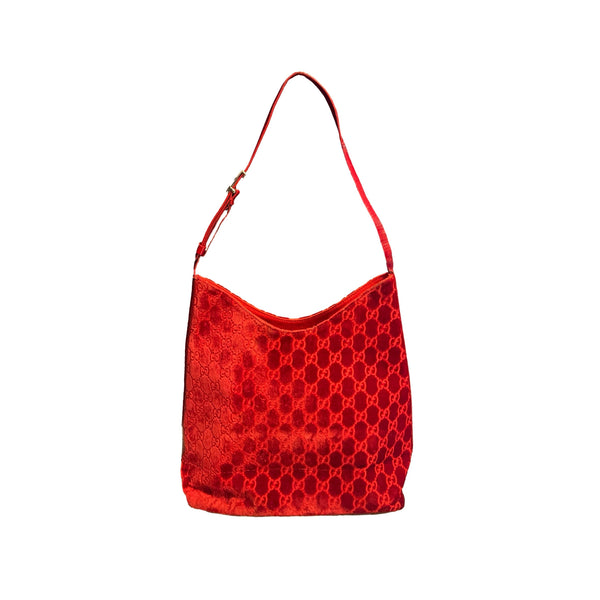 Gucci Red Monogram Velvet Shoulder Bag - Handbags