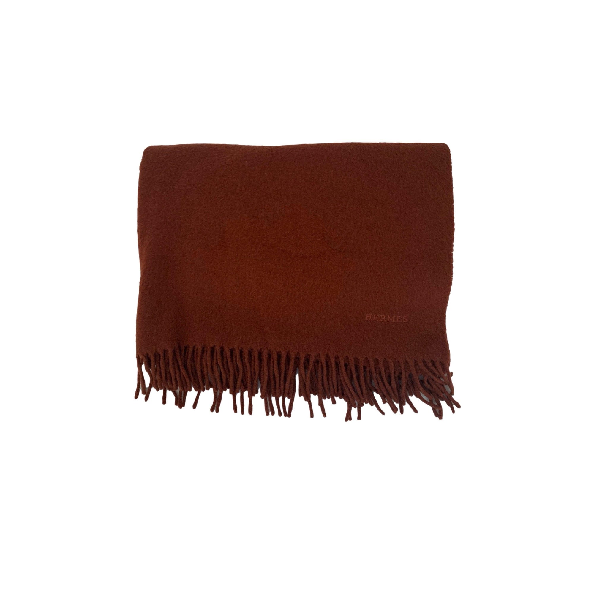 Hermes Brown Cashmere Logo Jumbo Scarf - Accessories