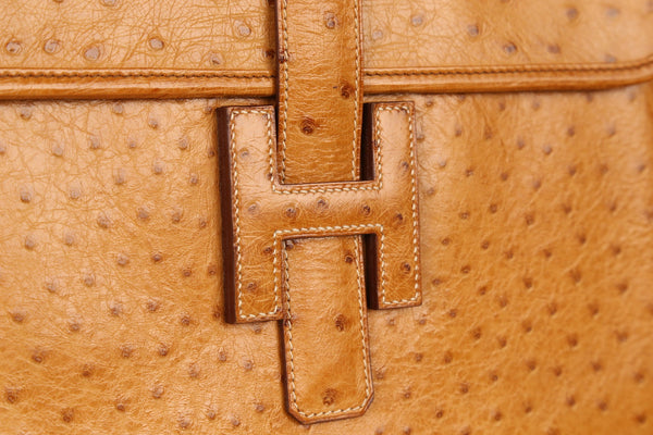 Hermes Camel Ostrich Jige Clutch - Handbags
