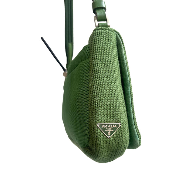 Prada Green Knit Shoulder Bag