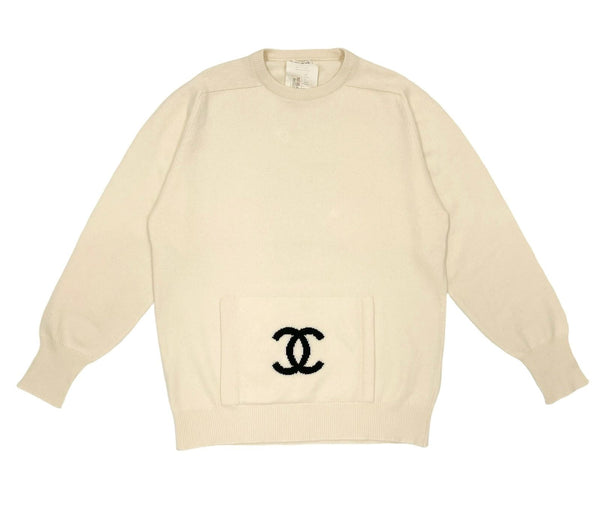 Chanel Beige Cashmere Logo Pullover
