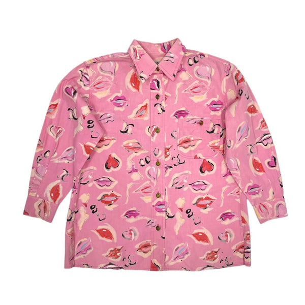 Chanel Pink Lip Logo Button Down