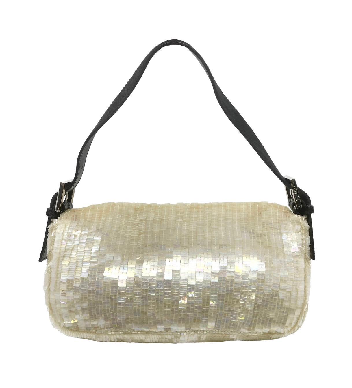 Fendi White Sequin Baguette Bag