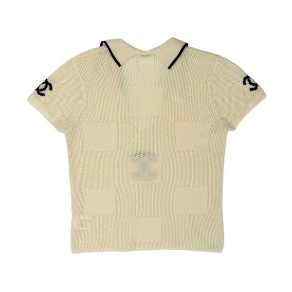 Chanel White Cashmere Cropped Polo Top