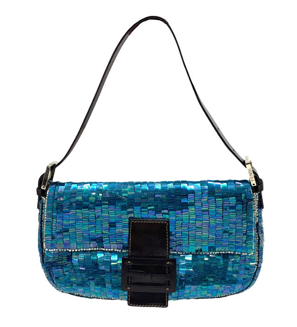 Fendi Bright Blue Sequin Baguette Bag