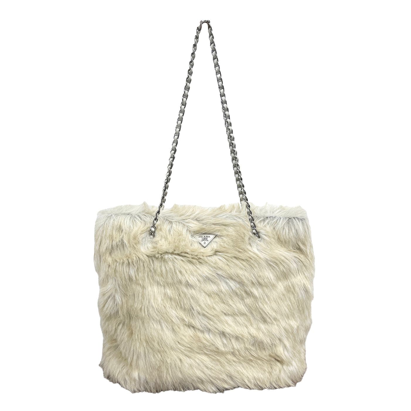 Prada White Fur Chain Shoulder Bag