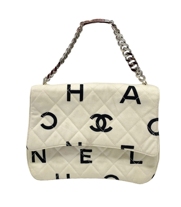 Chanel White Canvas Logo Top Handle Bag