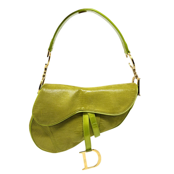 Dior Lime Green Leather Saddle Bag
