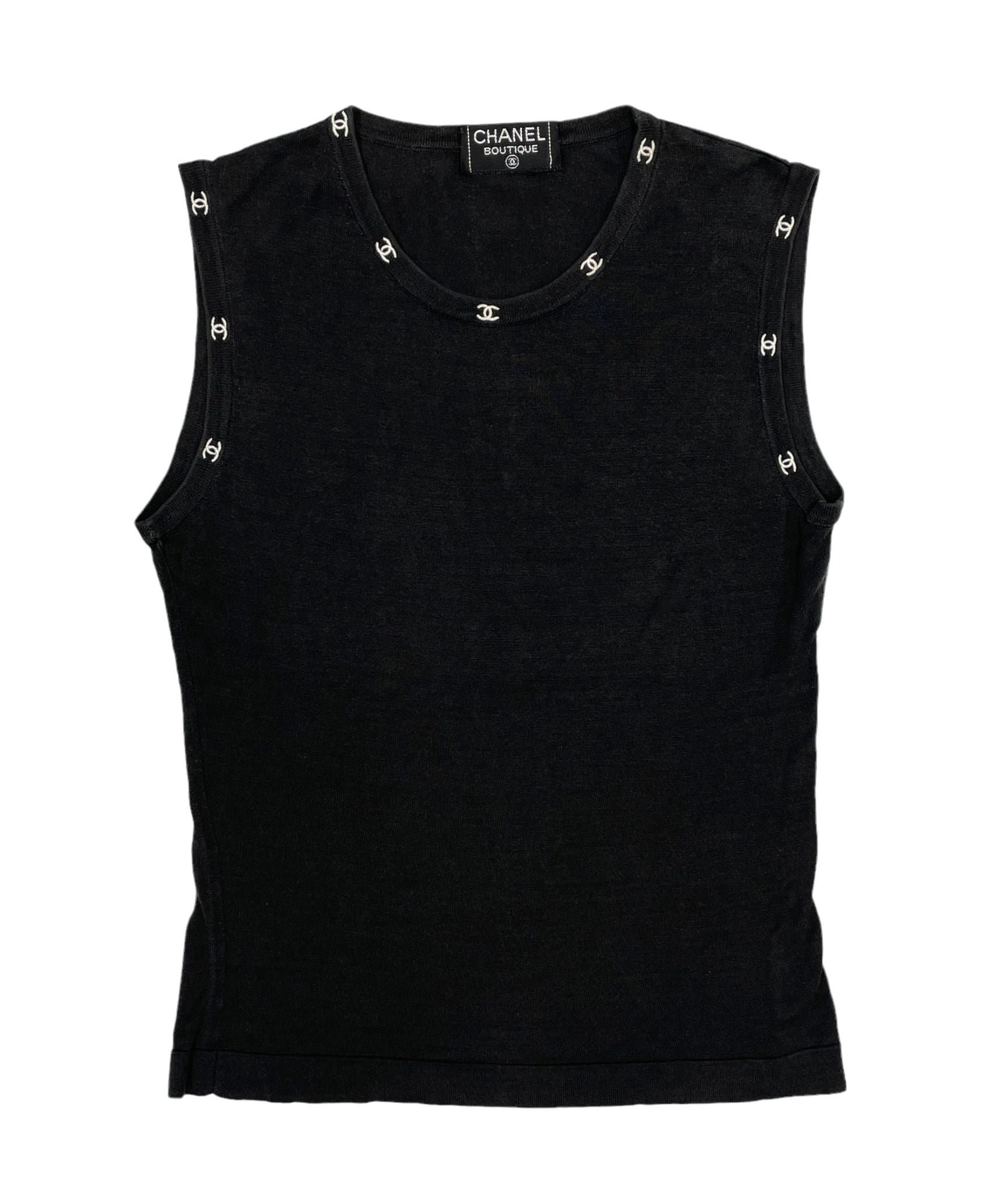 Chanel Black Ribbed Logo Tank