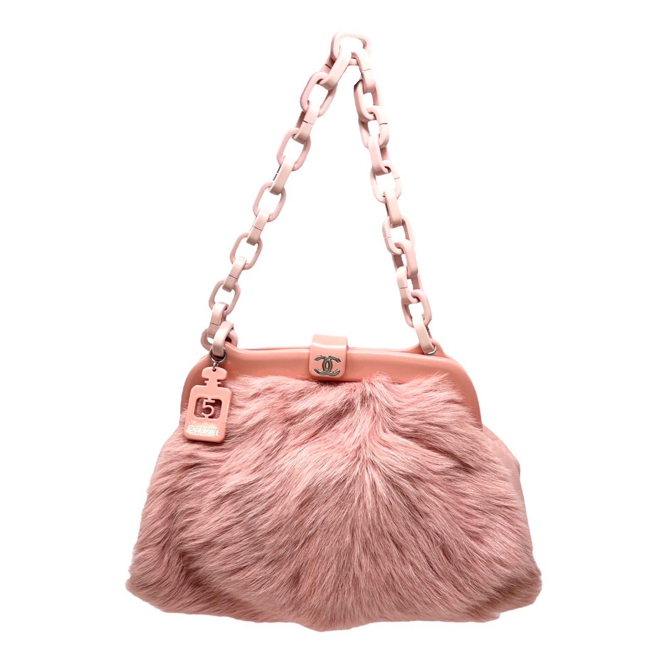 Chanel Pink Fur Chain Shoulder Bag