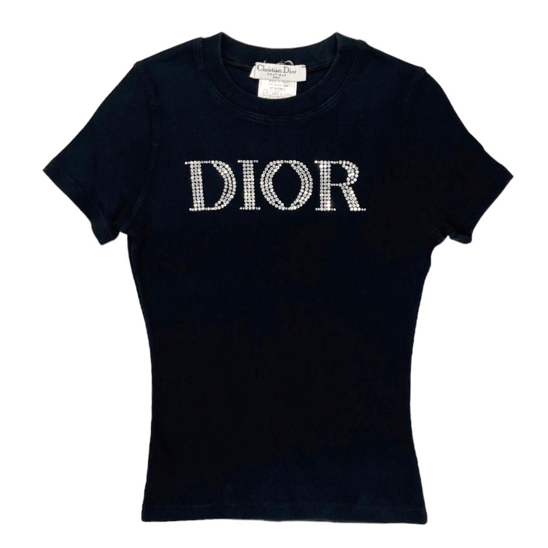 Dior Black Rhinestone Short Sleeve Top