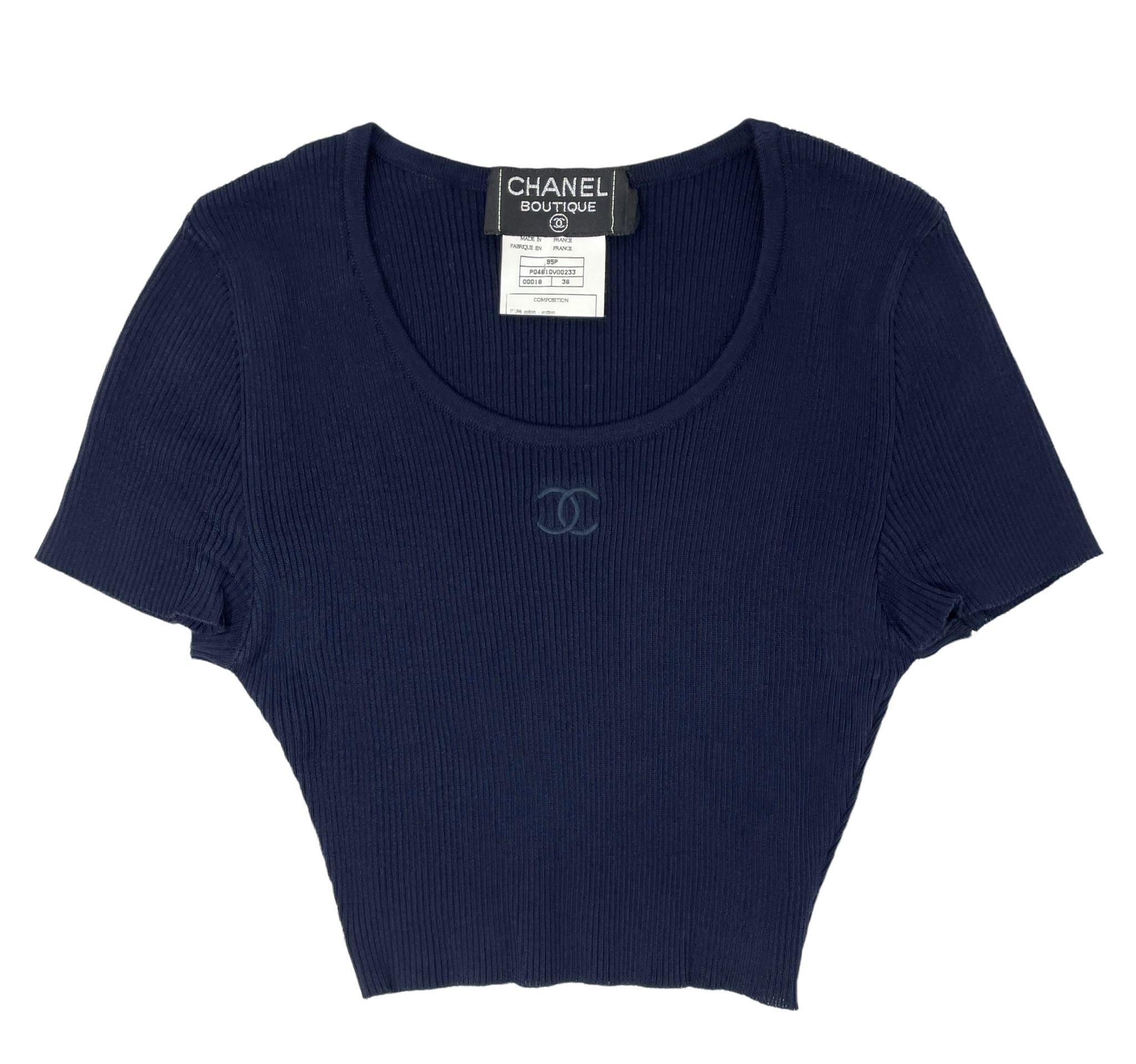 $2280 NEW Chanel Top Tee Shirt CC Logo Blue Sleeveless Viscose Bow 36