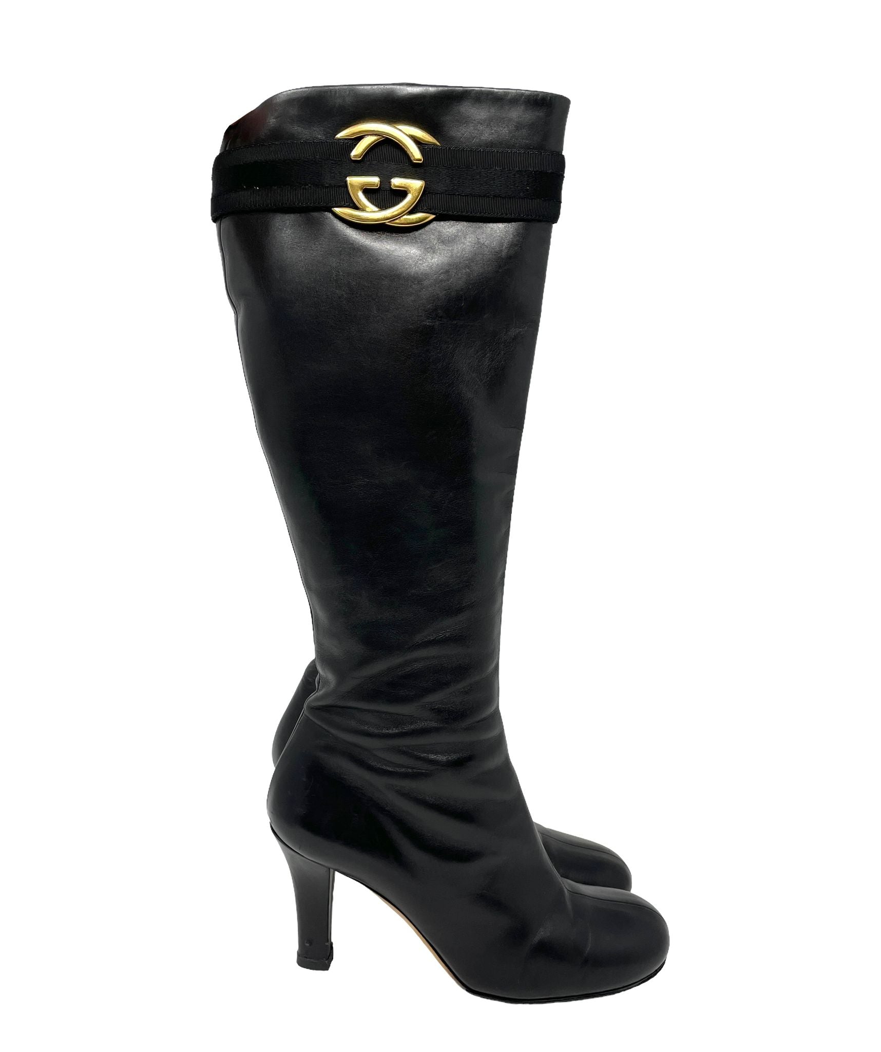 Gucci Black Logo Leather Boots