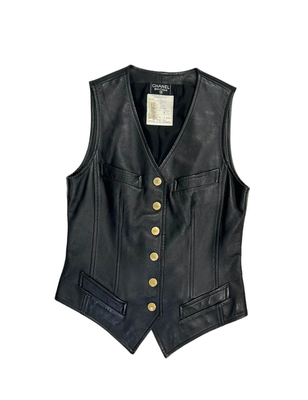 Chanel Black Leather Logo Vest