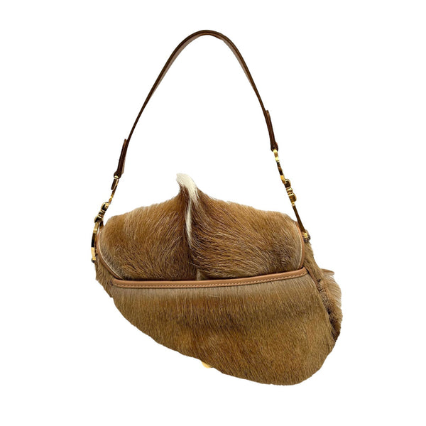 Dior Brown Fur Mini Saddle Bag