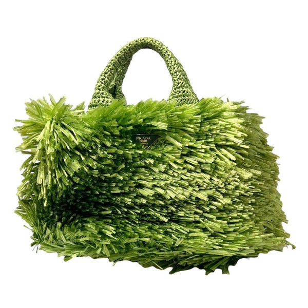 PRADA ラフィア フリンジ トートバッグ グリーン Prada Green Jumbo Fringe Tote – Treasures of NYC