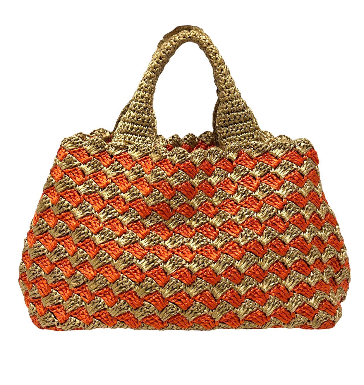 Prada Orange Woven Top Handle Bag