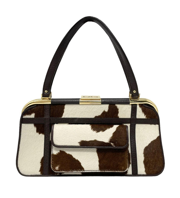 Dolce & Gabbana Brown Cow Print Top Handle Bag