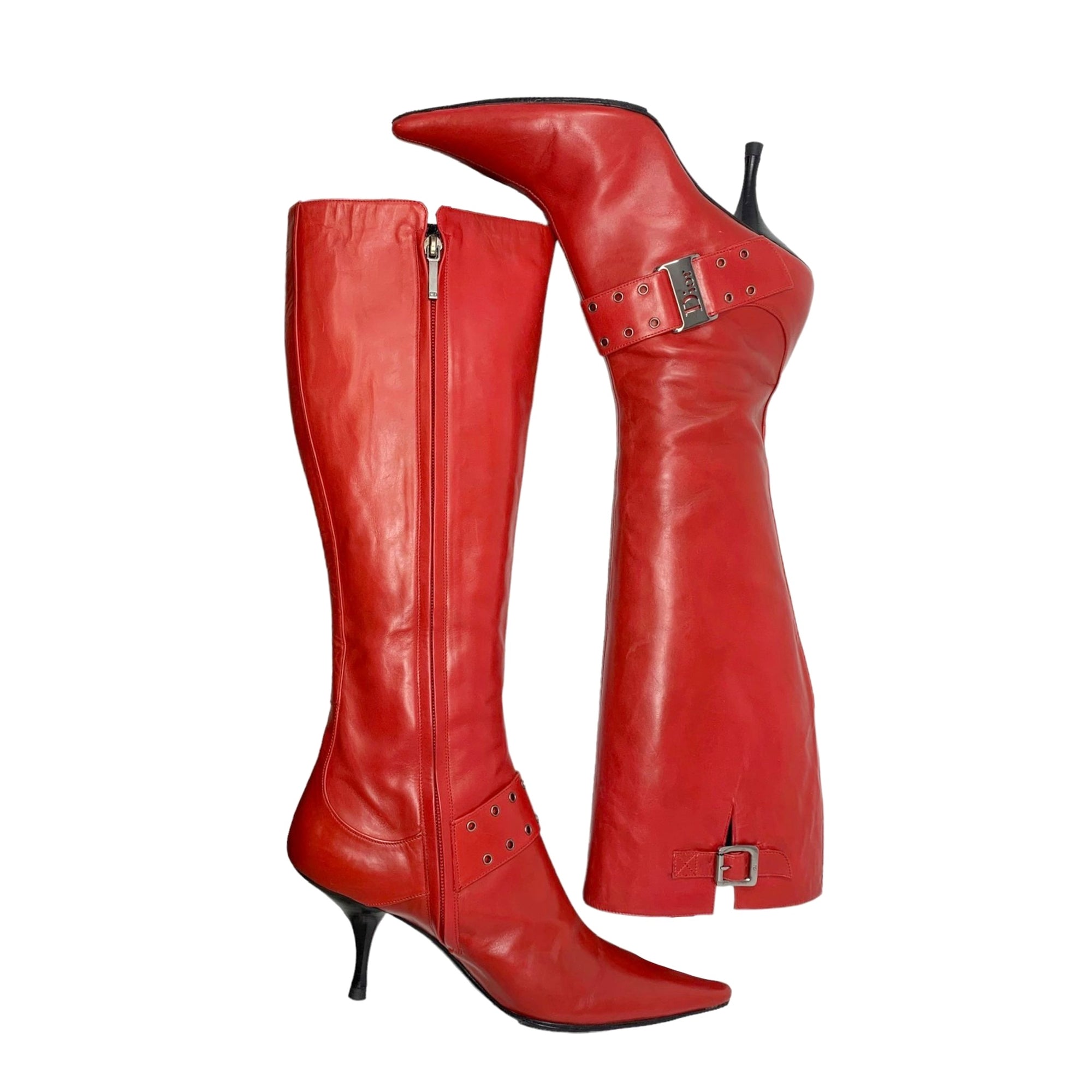 Dior Red Logo Tall Boots