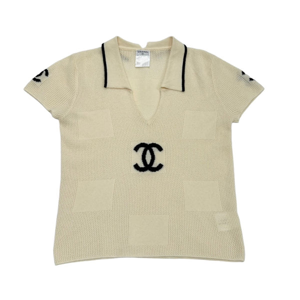 Chanel White Cashmere Cropped Polo Top